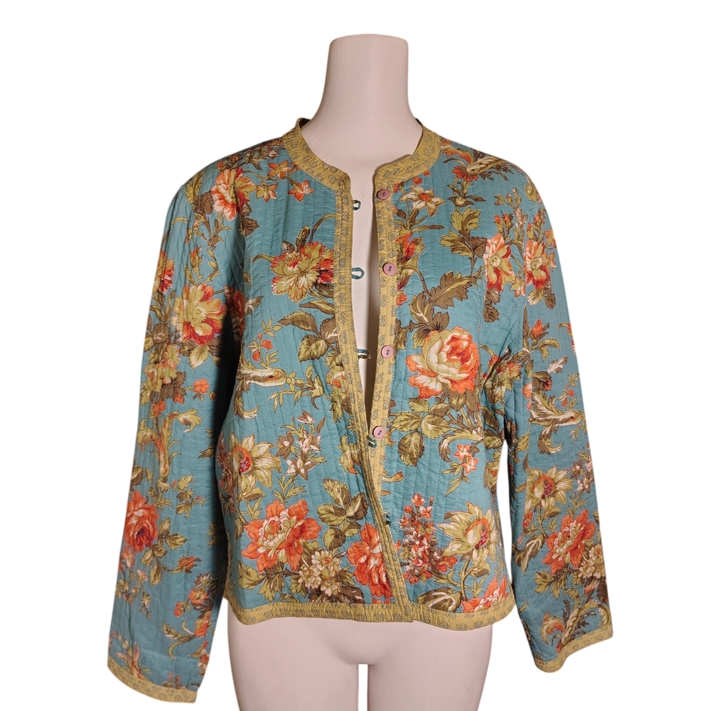 Floral Quilted Jacket in Teal and Coral